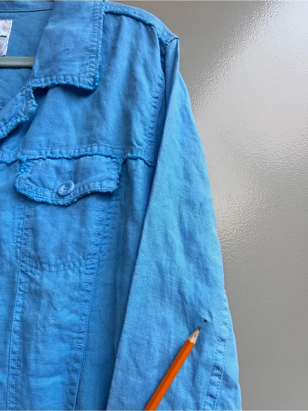Tommy Bahama XL 100% Linen Blue Frayed Quiet Chic Coastal Jacket Casual Travel